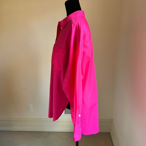 ANTHROPOLOGIE x MAEVE The Bennet Button Down Shirt Cotton Hot Pink Medium - Picture 7 of 13
